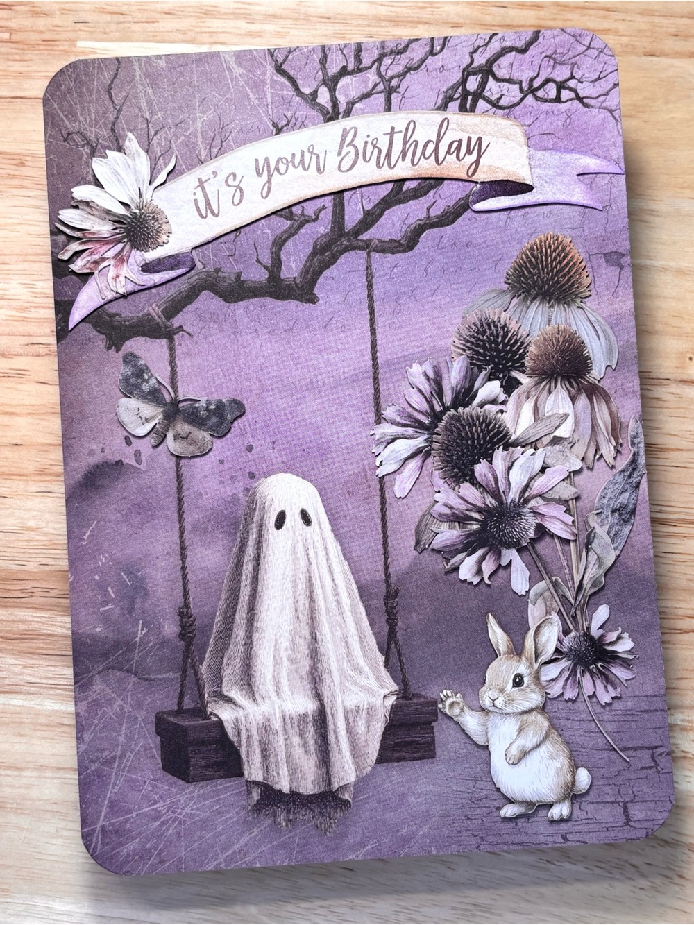 Handmade Ghost and Bunny Birthday Greeting Card